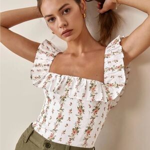 Reformation Rhode linen ruffle top sz 8